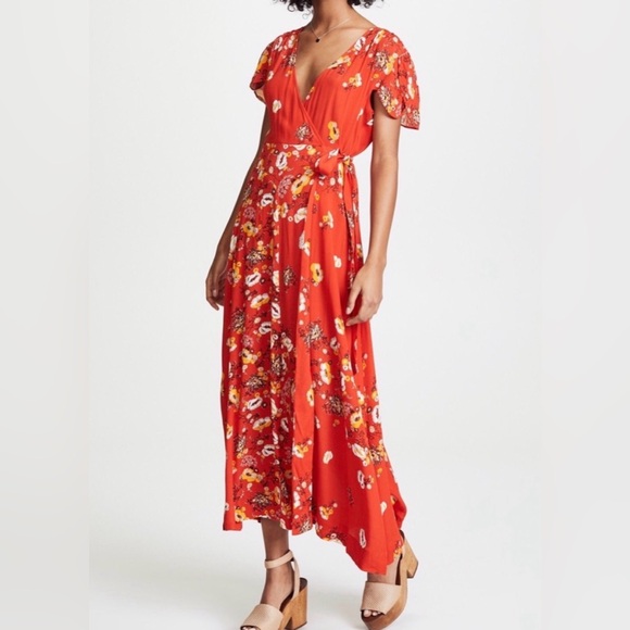 Free People Dresses & Skirts - Free People Gorgeous Jess Floral Boho Wrap Maxi Dress Size Small